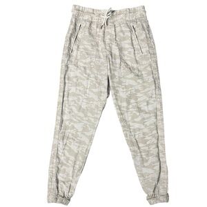 Athleta Cabo Tide 100% Linen Jogger Pants Beige Camo Pull On Athleisure Womens 4